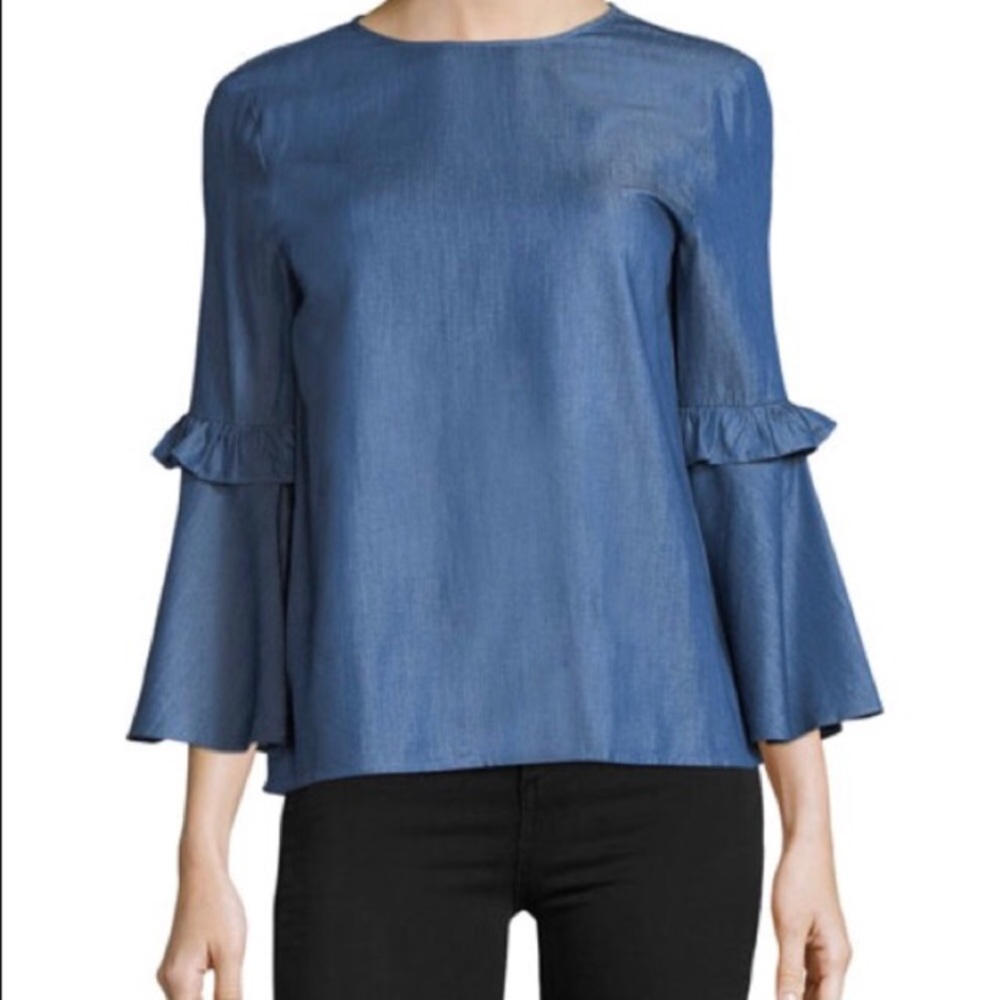 NWOT Denim ruffle blouse